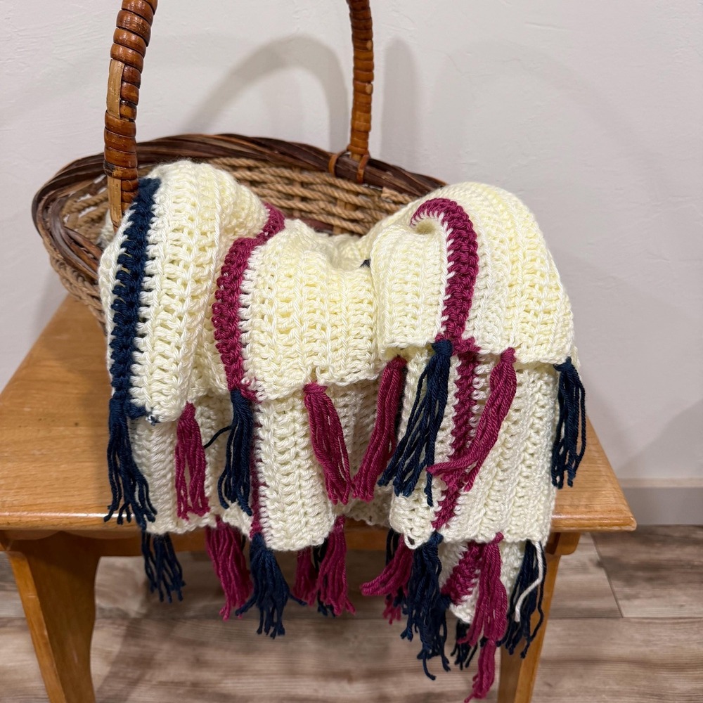 Hand Crocheted Vintage Afghan Throw Blanket‎ Boho Cottagecore